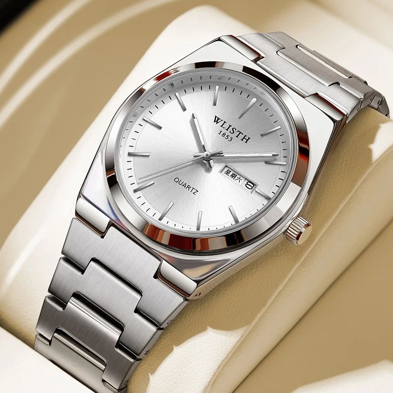 WLISTH Executive Waterproof Stainless Steel Men's Quartz Watch with Calendar & Week Display