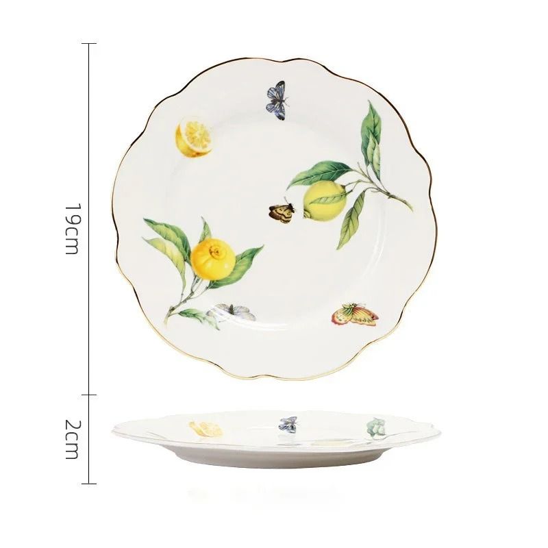 European Style Lemon Pattern Ceramic Dining Set – Elegant Dinner, Steak & Dessert Plates