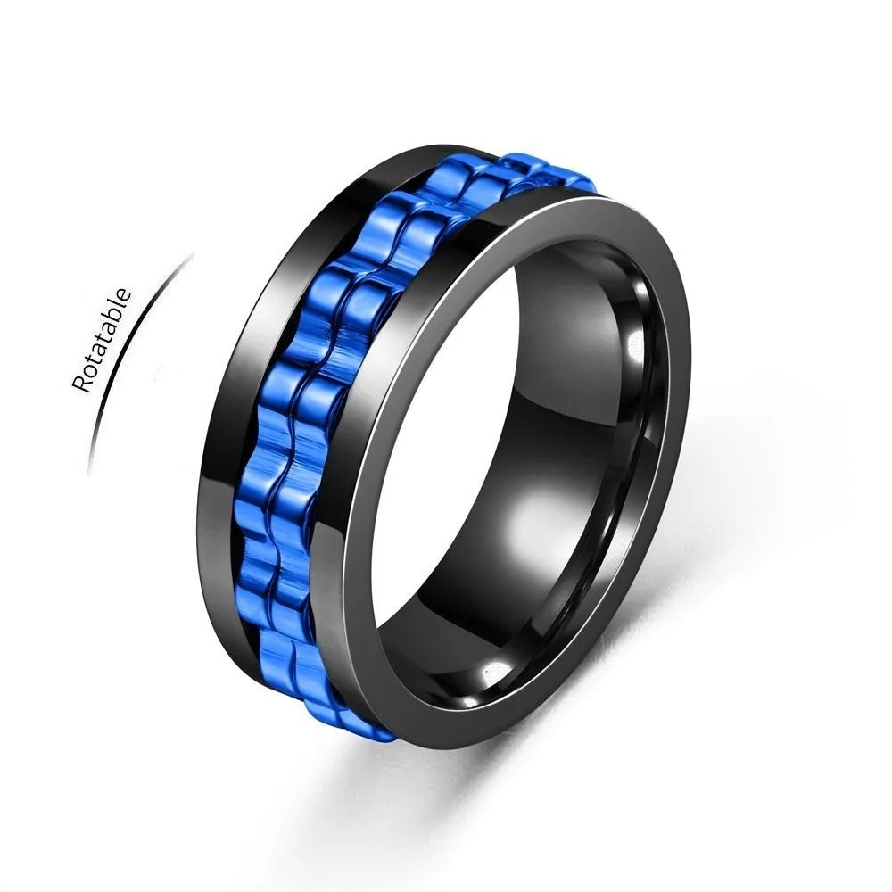 Stainless Steel Anxiety Ring Rotating Gear Chain Spinning Fidget Ring