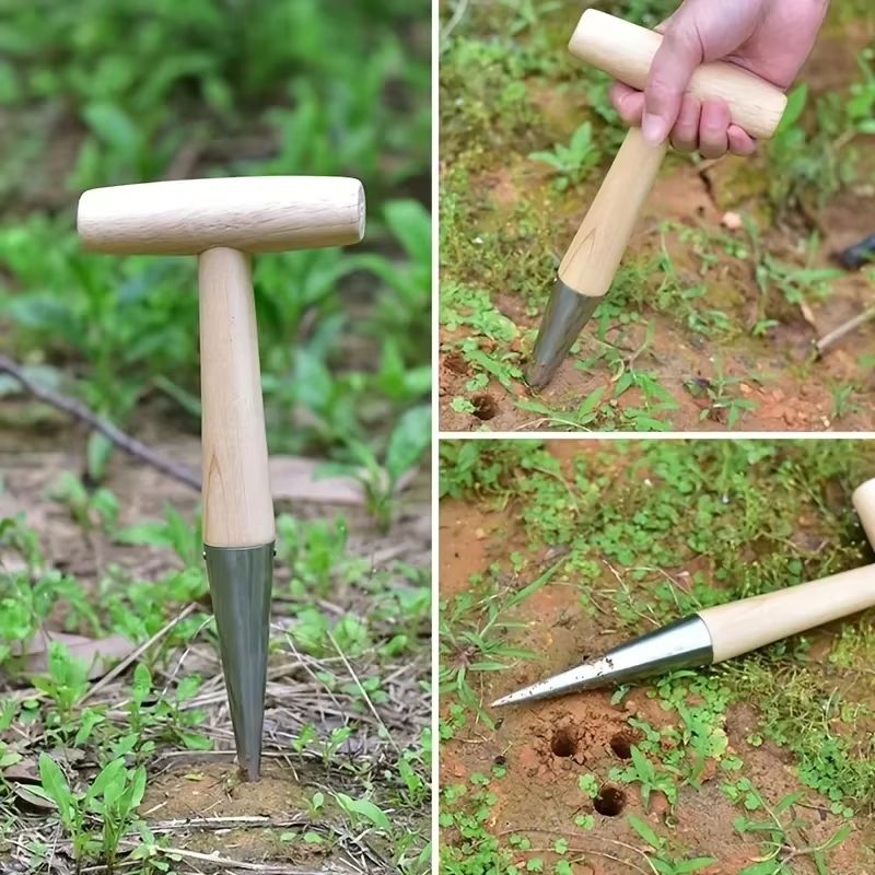 Stainless Steel Hand Dibber with Wood Handle – Precision garden dibber for Seeds, Seedlings & Bulbs