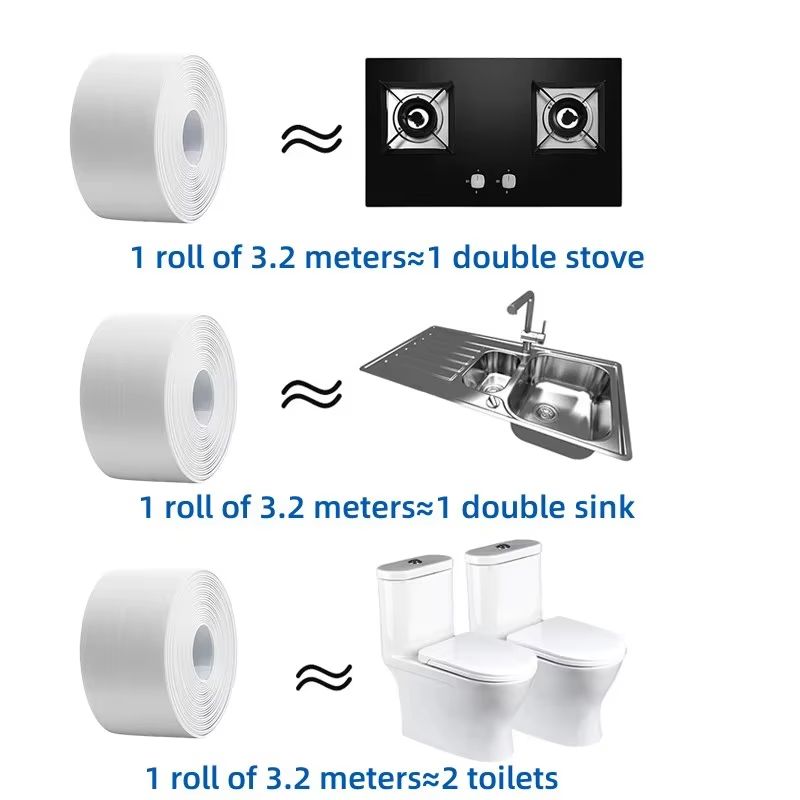Waterproof Self-Adhesive Caulk Sealing Tape – PVC Oil-Proof Kitchen Sink & Bathroom Edge Strip (1m / 2m / 3.2m)