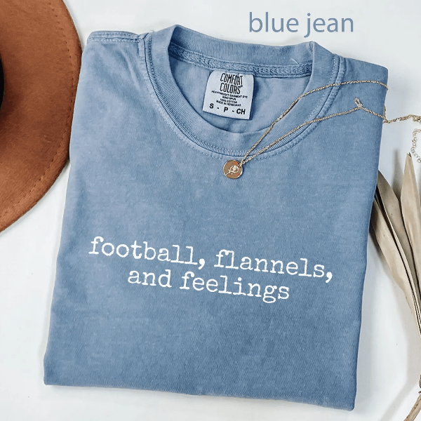 Comfort Colors Football Flannels and Feelings Shirt Cozy Fall Game Day Tee