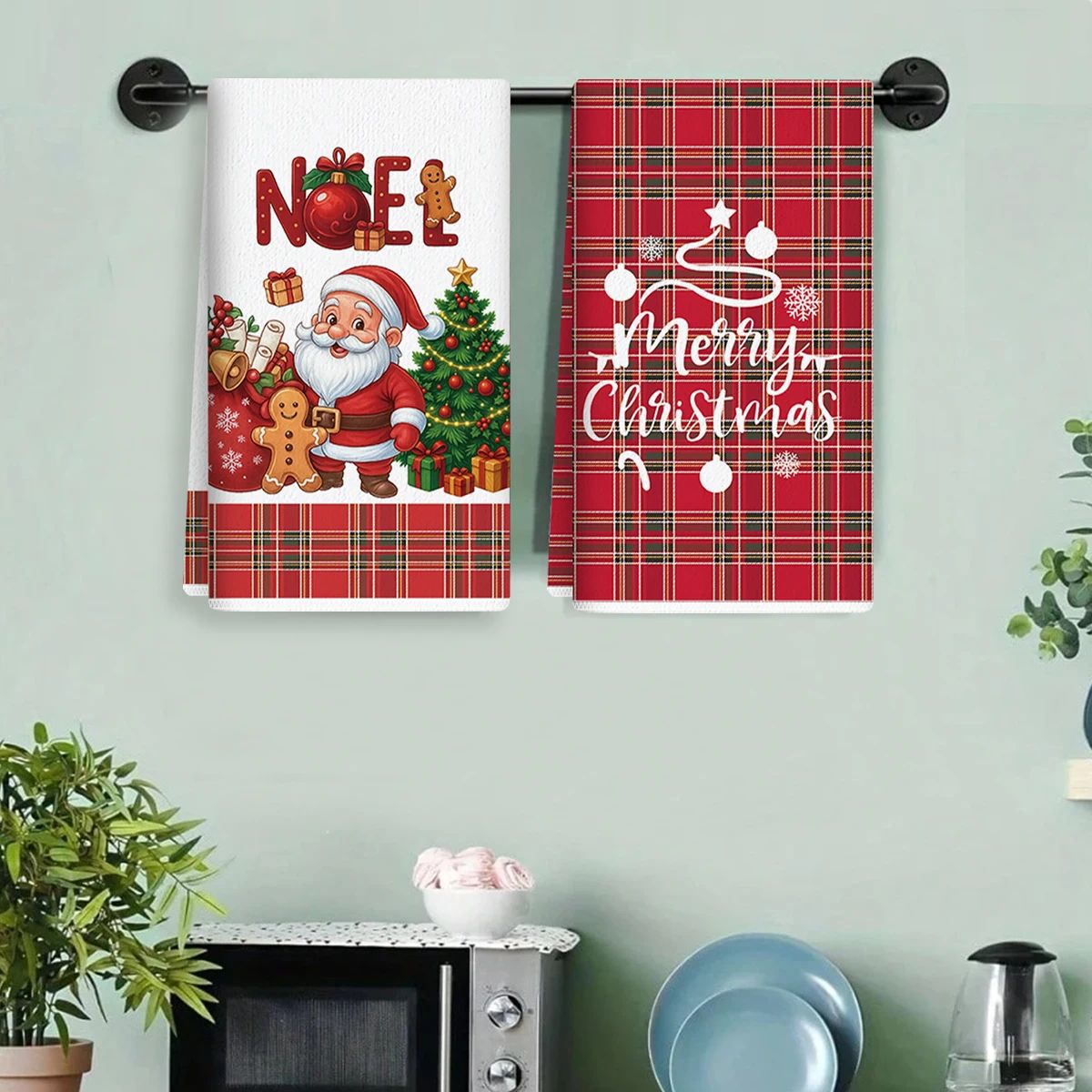 Merry Christmas Santa Kitchen Towels Set of 2