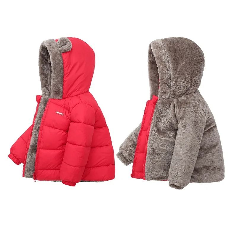 Childrens Thick Fleece Hooded Jacket - Winter Cashmere Padded Outerwear
