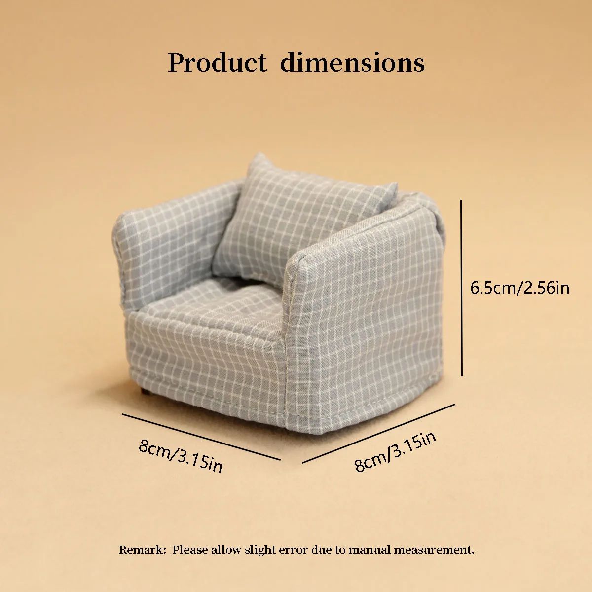 Mini Plaid Wooden Sofa for Dollhouse Decor