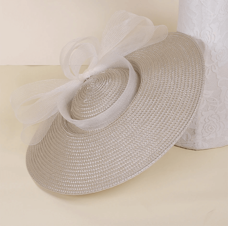 Elegant Wide Brim Straw Church Hat for Women Wedding and Tea Party Fascinator