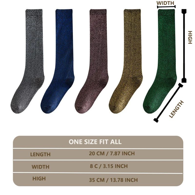 Womens Glitter Calf Socks Sparkly Metallic Casual Retro Socks, Bright Novelty Ankle Socks 1–5 Pairs