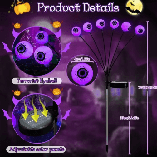 Solar Eyeball Firefly Garden Lights – 6-Head Halloween Solar Stake Lights