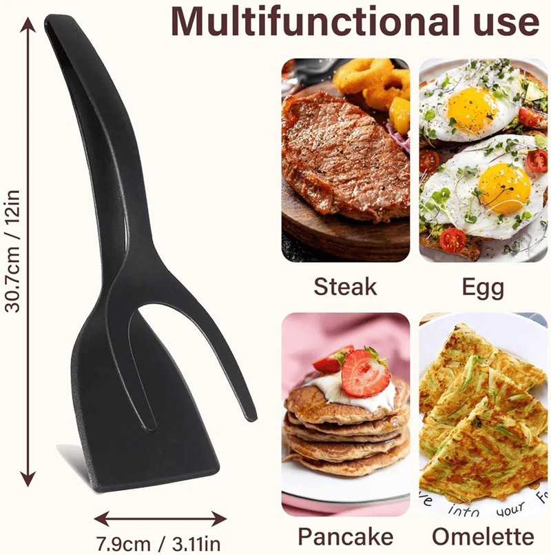 2 in 1 Flip Spatula Tongs for Eggs Pancakes and Non Stick Cooking