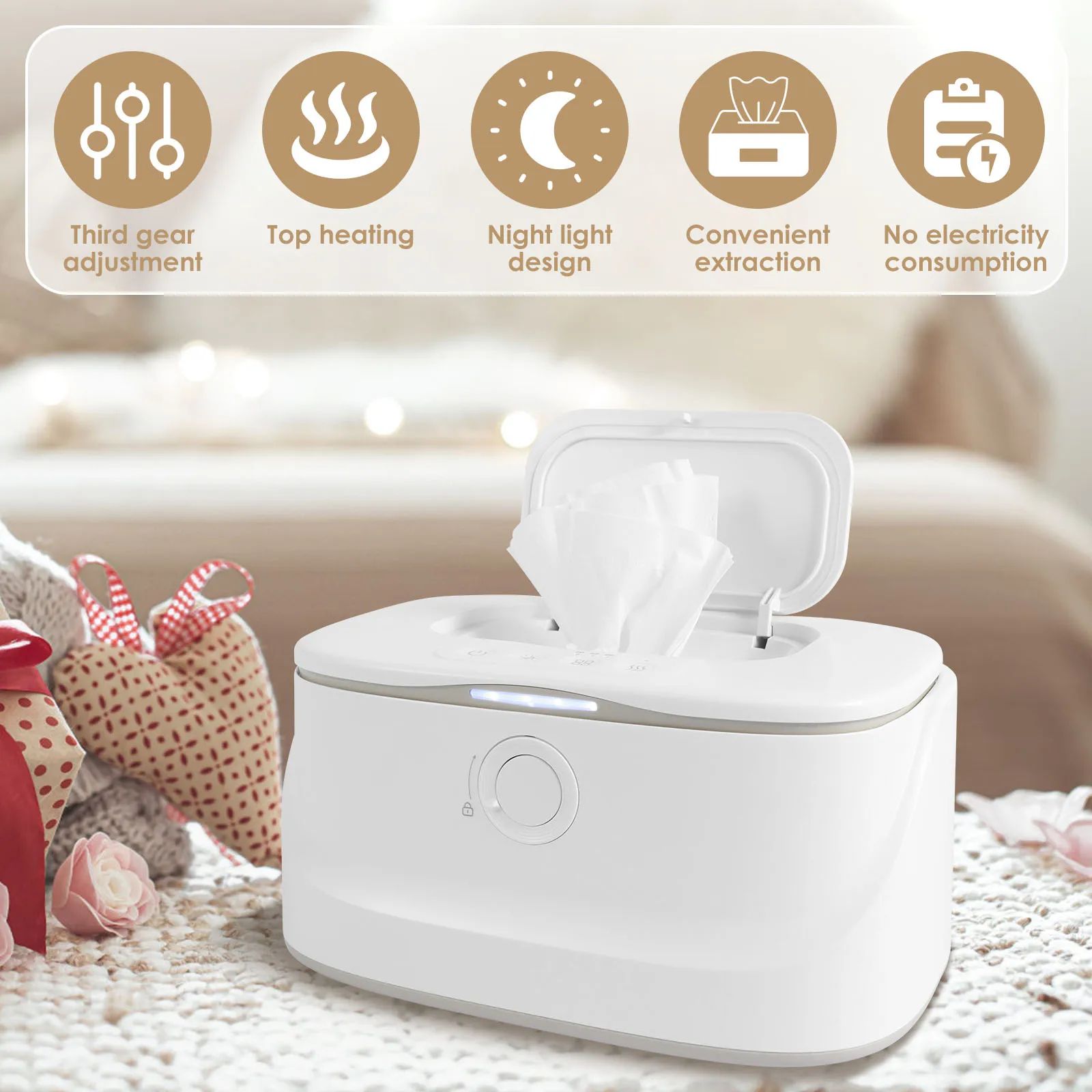 Premium Baby Wipe Warmer & Dispenser with LED Light - Large Capacity baby wipe warmer with adjustable temperature baby w