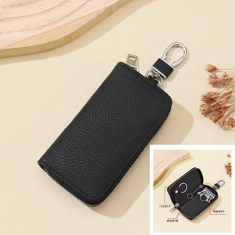 Mens Waist Key Pouch Large Capacity PU Leather Zipper Key Holder