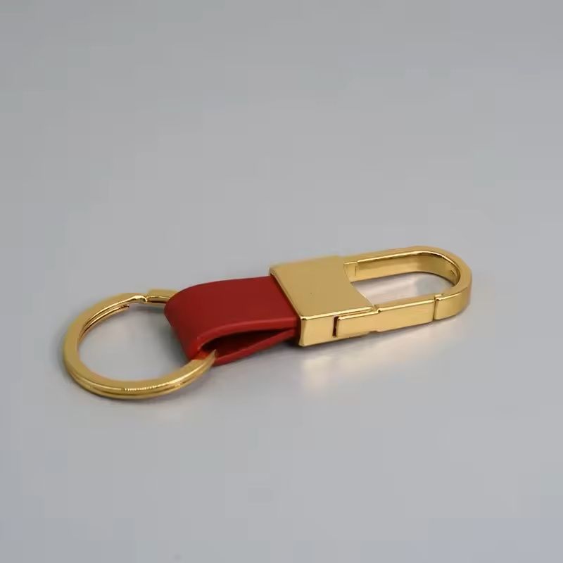 Custom Logo Leather & Metal Carabiner Keychain with Double Rings