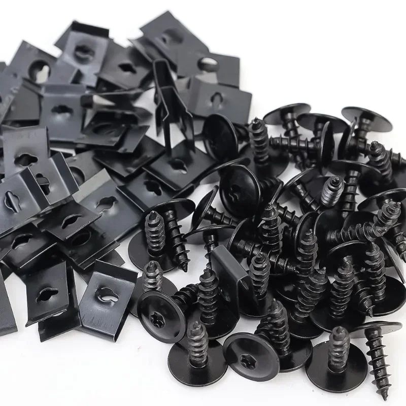 U Type Metal Clips with Screws for Car and Motorcycle, Anti-Rust Tapping Fastener Assortment Set