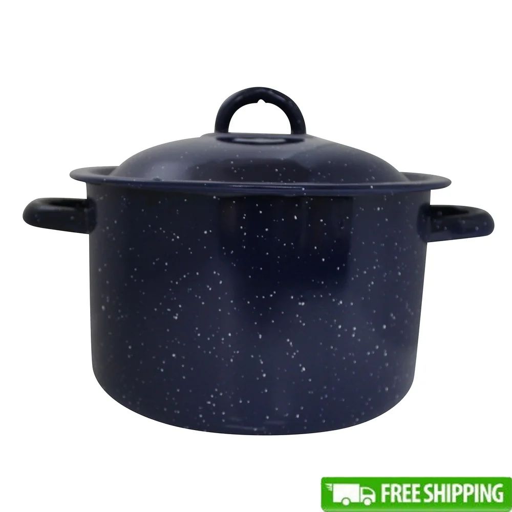 Classic Enamel Stock Pot with Double Handles – Oven Safe Durable Steel Soup Pot
