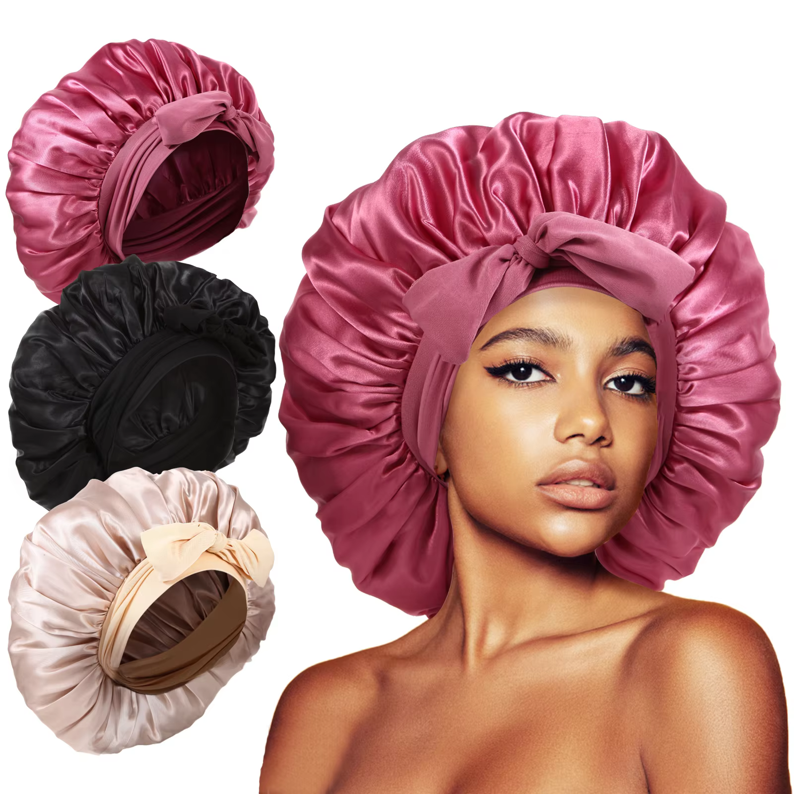 Large Satin Bonnet for Sleeping with Adjustable Tie Band