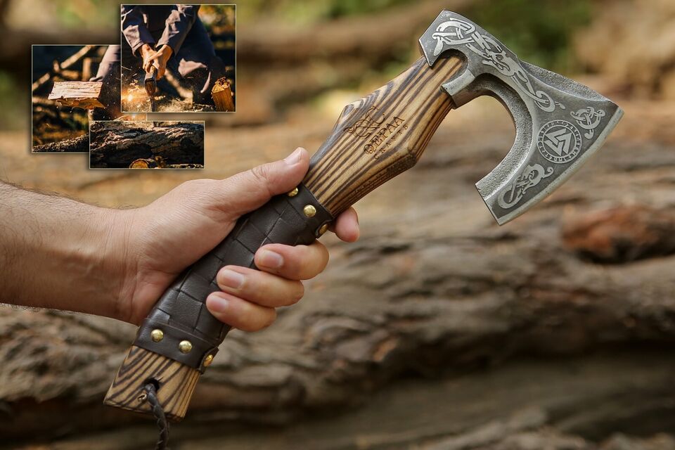 Custom Viking Bearded Axe | 20 Inch High Carbon Steel Camping & Wood Cutting Axe | Solid Wood Handle Axe