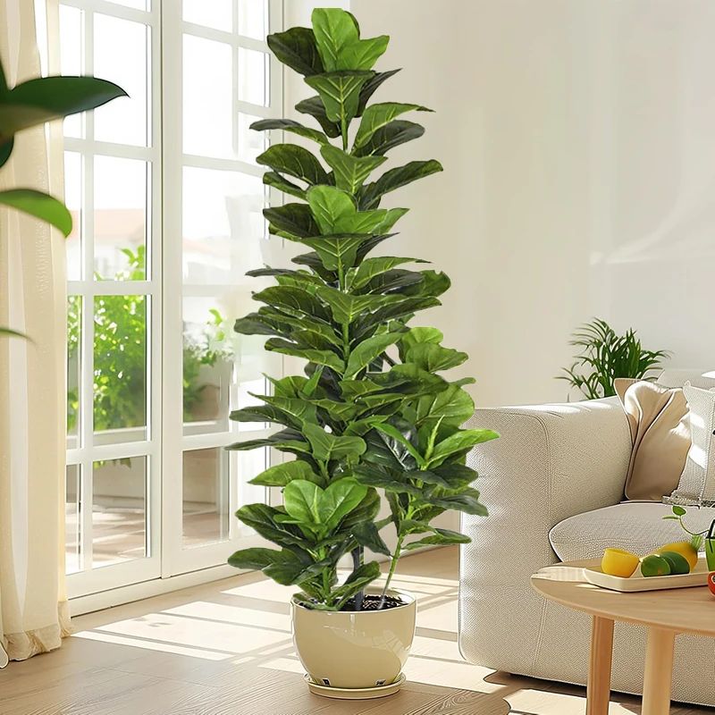 59.1 in Artificial Fiddle Leaf Fig Tree – Large Tropical Faux Ficus Plant for Home & Office Decor