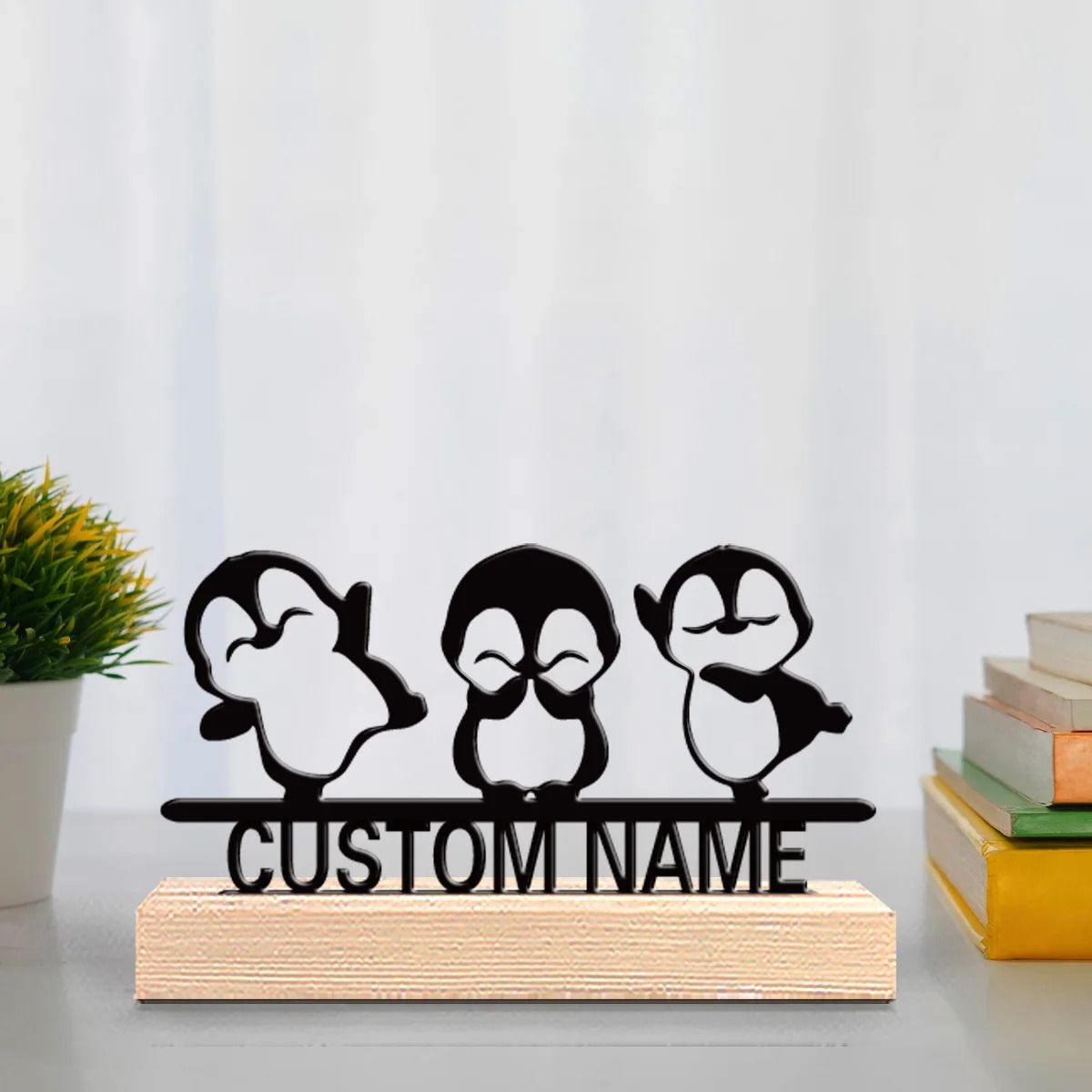 Custom Adorable Three Penguins Metal Tabletop Statue