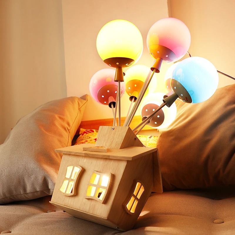 Modern Balloon & Sputnik Wooden Chandelier | Whimsical Ceiling Light for Kids Room, Living & Dining Areas