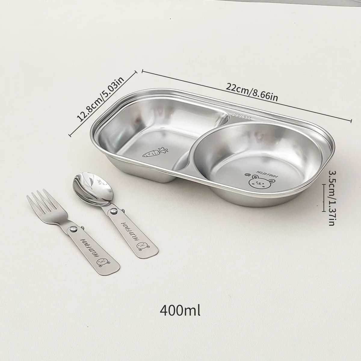 Stainless Steel Divided Salad Plate Stackable Kids Snack Dessert Plate