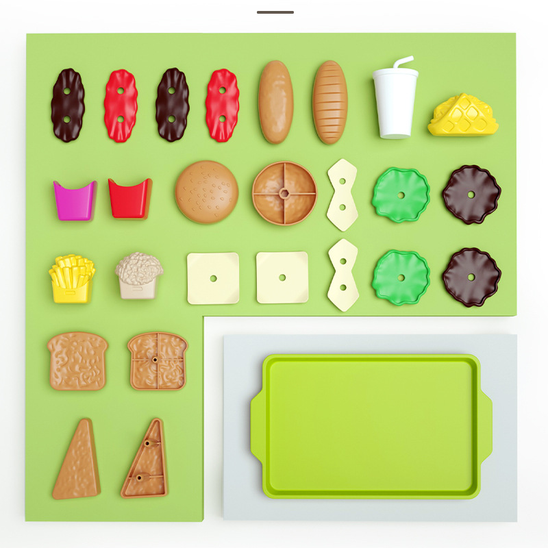 Kid's Mini Simulation Food Kitchen Toys Set, Pretend Play Cooking Toys Gifts, Hamburger Fries Sandwich Burger Assembly