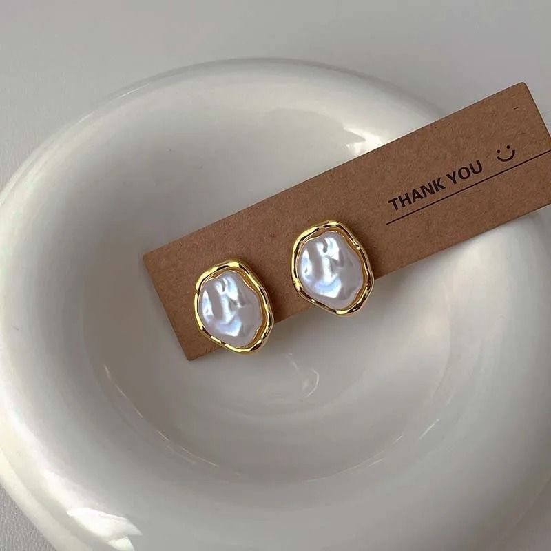 Modern Metal Pearl Stud Earrings