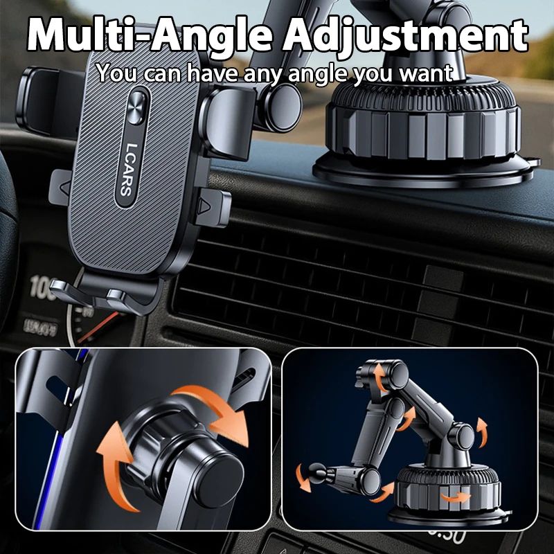 Ultra-Stable Car Phone Mount with Strong Suction Cup, Anti-Vibration Dashboard Holder, 360° Rotating