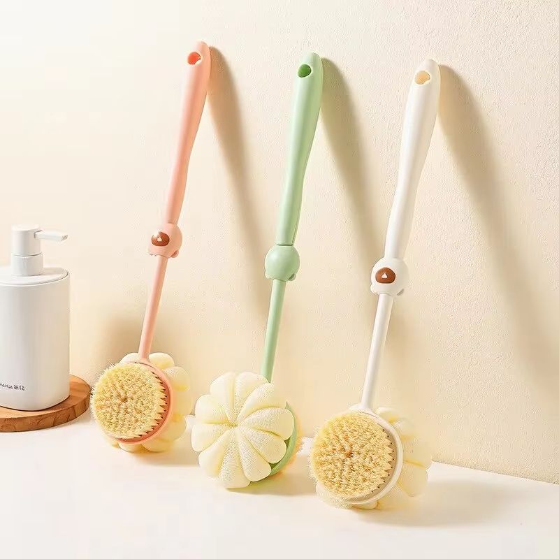 Dual-Sided Silicone Body Brush with Long Handle for Deep Clean and Massage