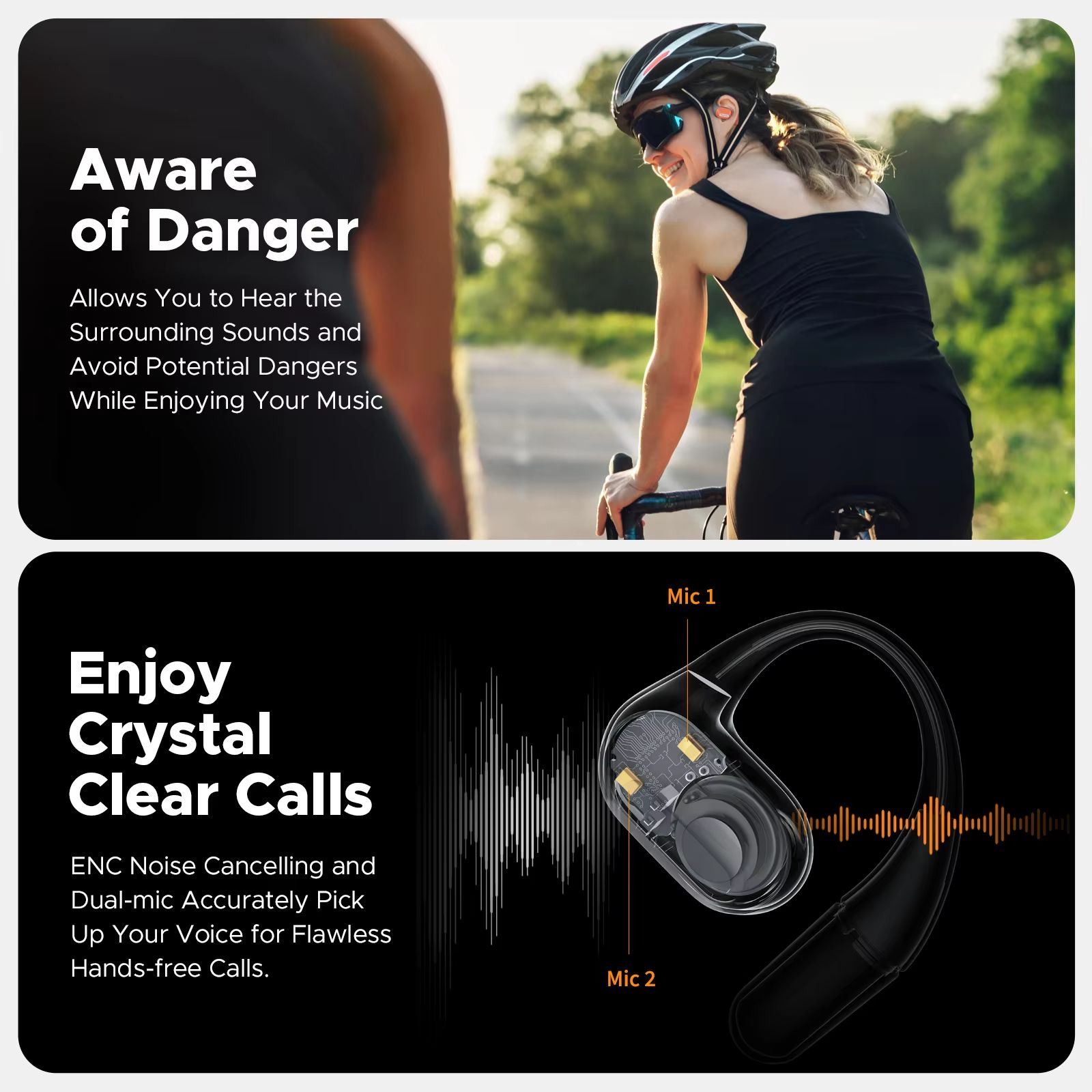 Truefree O2 Open Ear Headphones with Directional Acoustics Bluetooth Wireless Earbuds