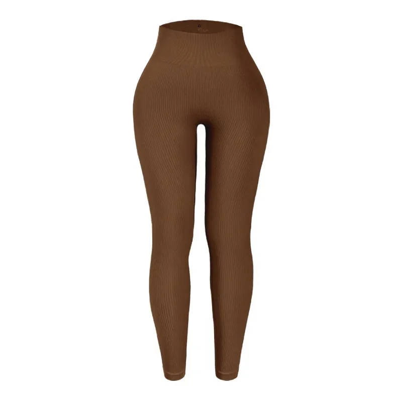 Women's Knitted Leggings with Elastic Waist, Seamless Slim Thread Tights, Ribbed Training Leggings