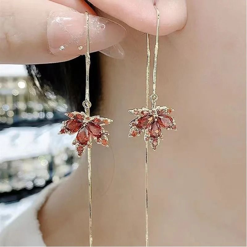 Elegant Crystal Leaf Drop Earrings