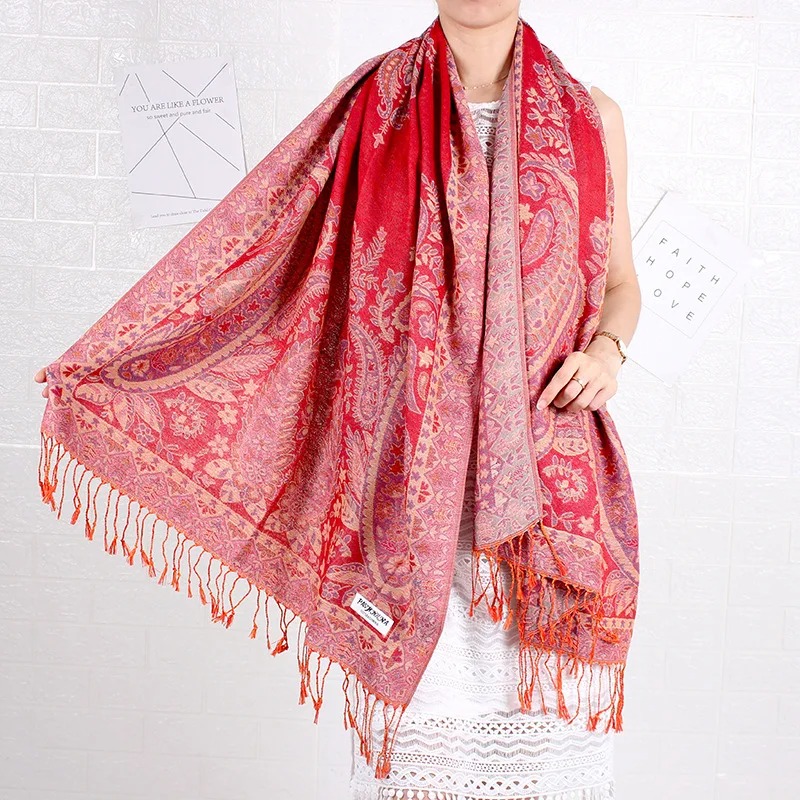 Bohemian Style Cashew Jacquard Scarf Women - Winter Warm Pashmina Long Soft Shawls