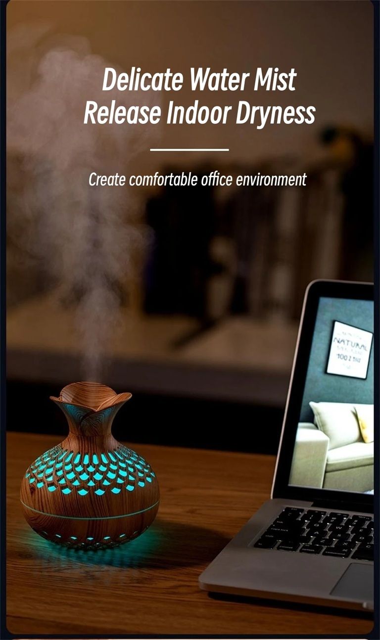 Wood Grain USB Humidifier – 300ml Aromatherapy Diffuser for Home or Office