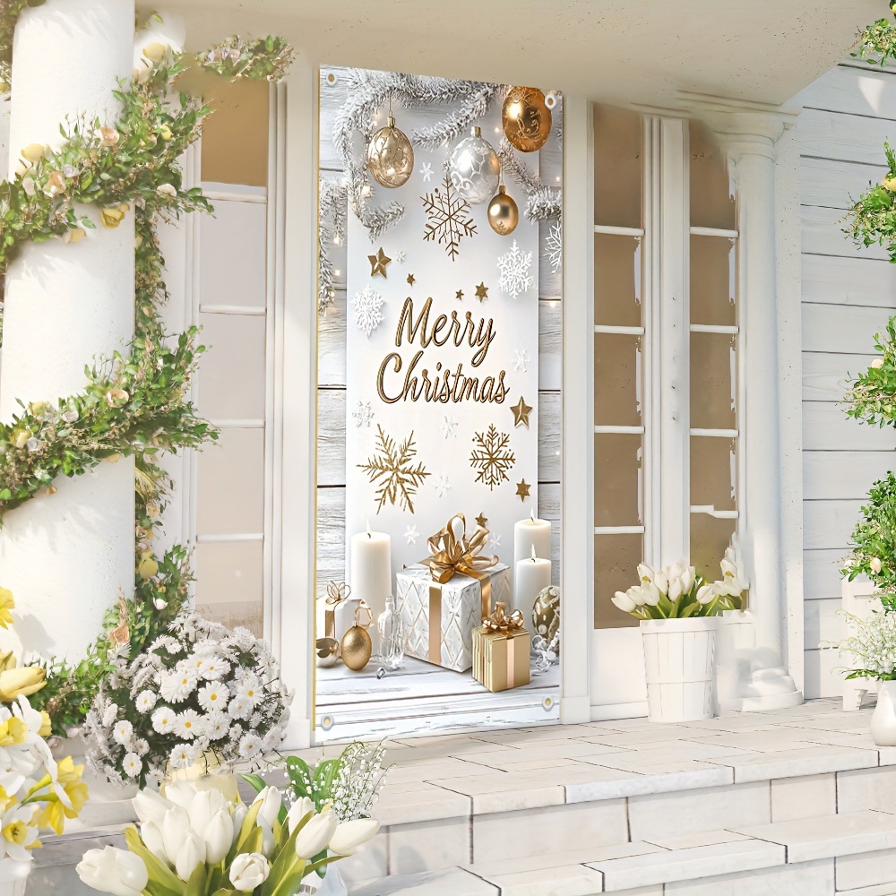 Holiday Decoration Door Frame Banner, Themed Door Banner with Gift Box and Snowflake Design