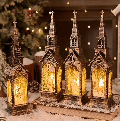 Festive Christmas LED Lantern Night Light Santa & Snowman Table Decor