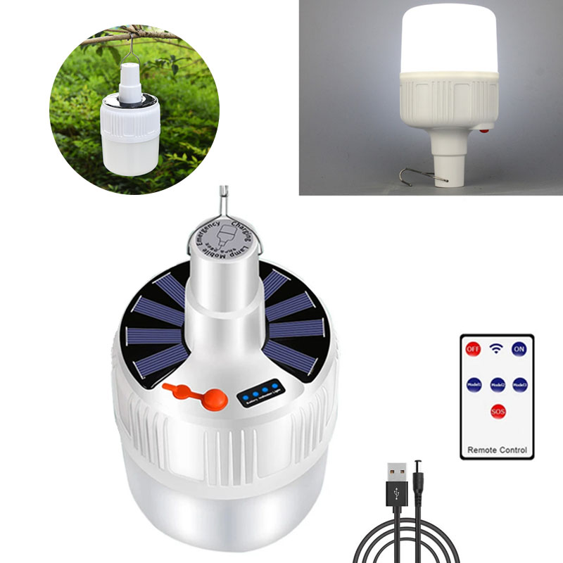 Solar Rechargeable Lanterns Emergency Light, Portable Bulb with Remote Control, Hooks for Camping, Hiking, Outdoor Use