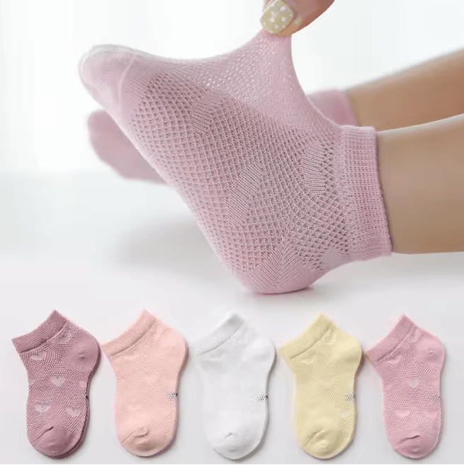 BreezeStep Summer Cotton Kids Socks 5 Pair Cartoon Mesh Set