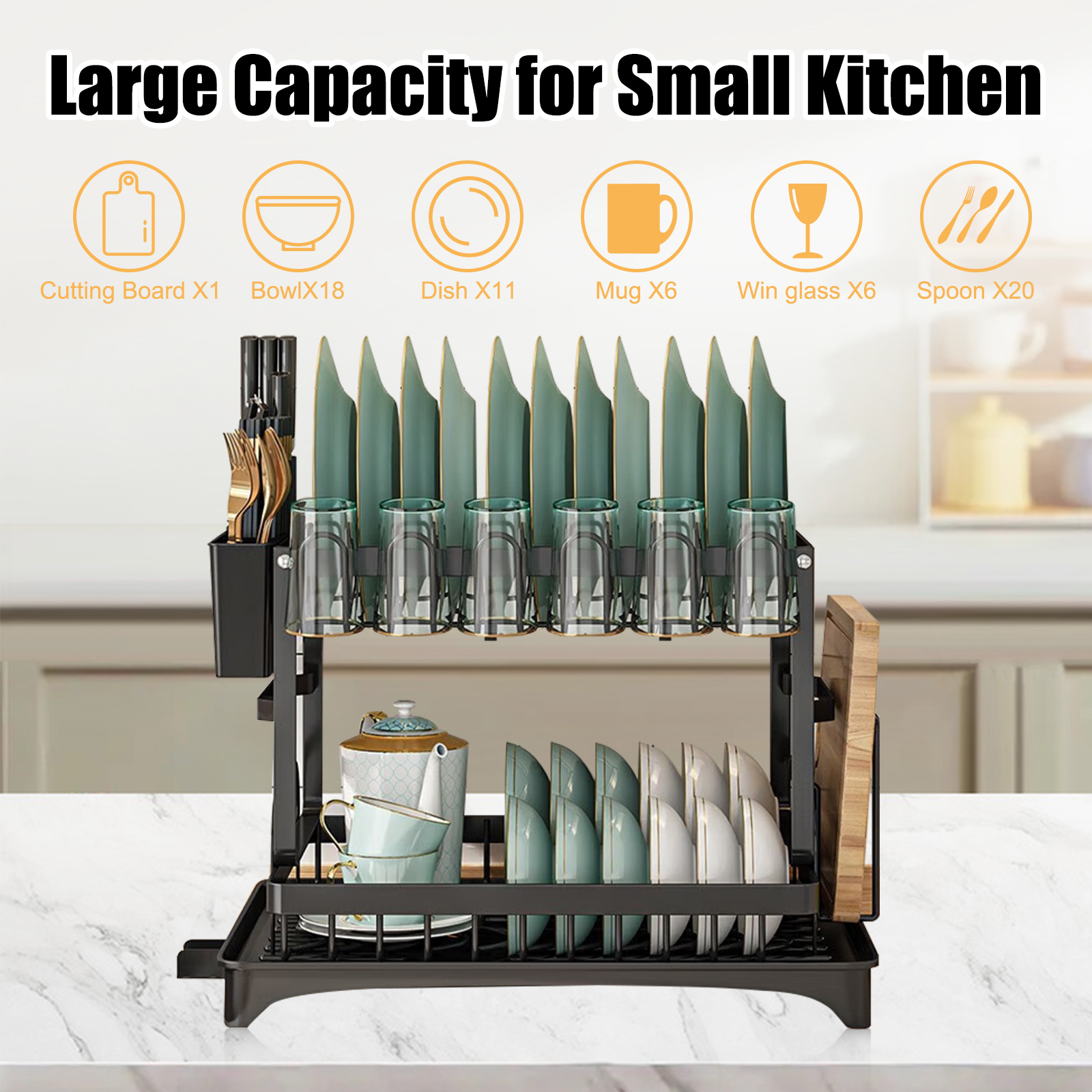 Durable Stainless Steel Dish Rack, Dish Drying Rack with Dish Drainer, Kitchen Counter Dish Racks, Space-Saving Drain