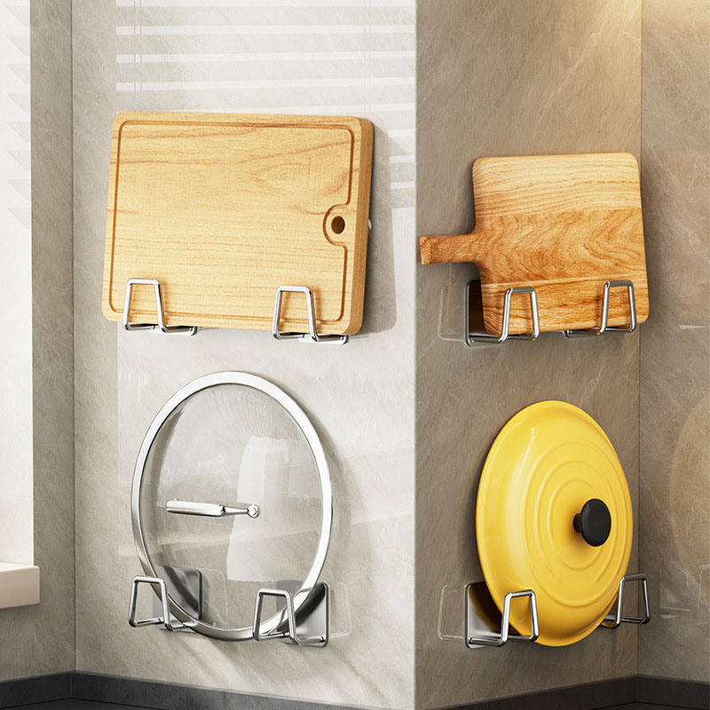 Non-Perforated Wall-Mounted Kitchen Shelves, Cutting Board Storage Racks, Pot Lid Racks, Hooks, Sink Drain Racks