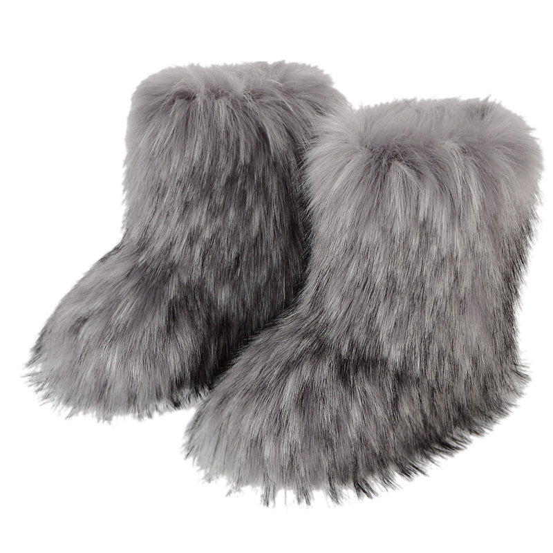 Fashion Luxury Women Faux Fur Boots, Warm Fluffy Mid Calf Snow Boots, Plush Winter Furry Boots for Comfort & Style