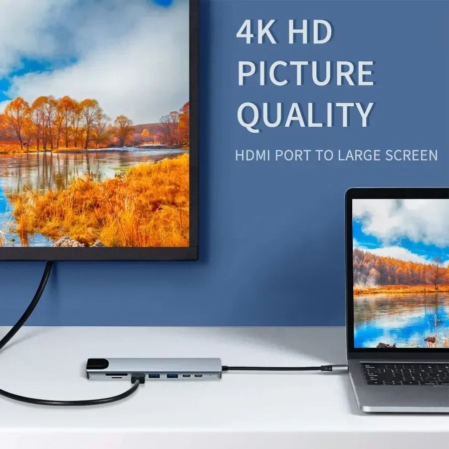8 In 1 USB C HUB Type C Splitter 4K HDMI Adapter
