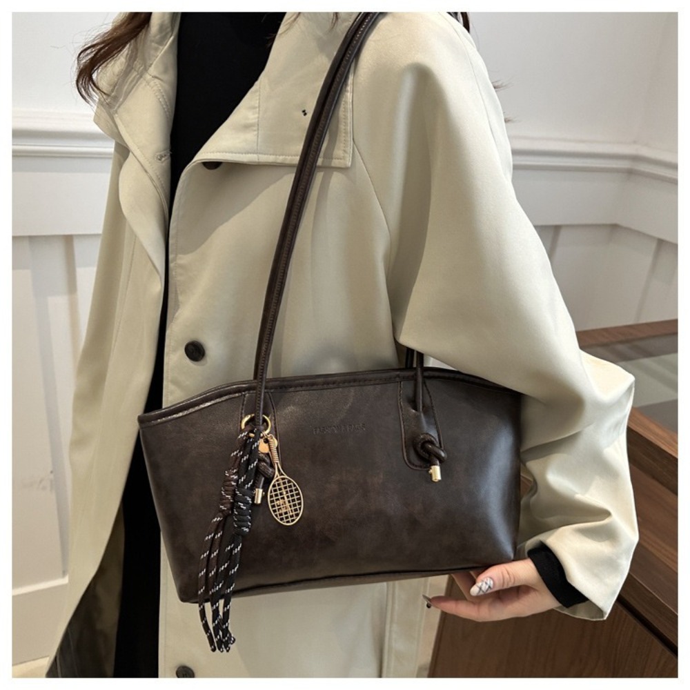 Trend Leather Work Shoulder Bag, Simple Large Capacity Crossbody Bag, Solid Color Commuting Bag for Women