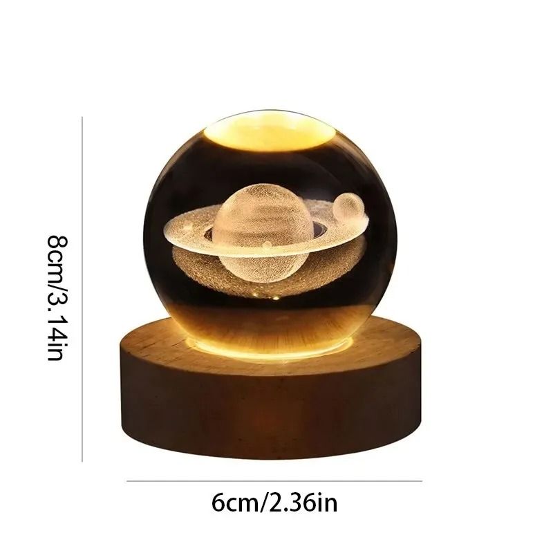 3D Crystal Planet Night Light Laser Engraved Solar System Globe