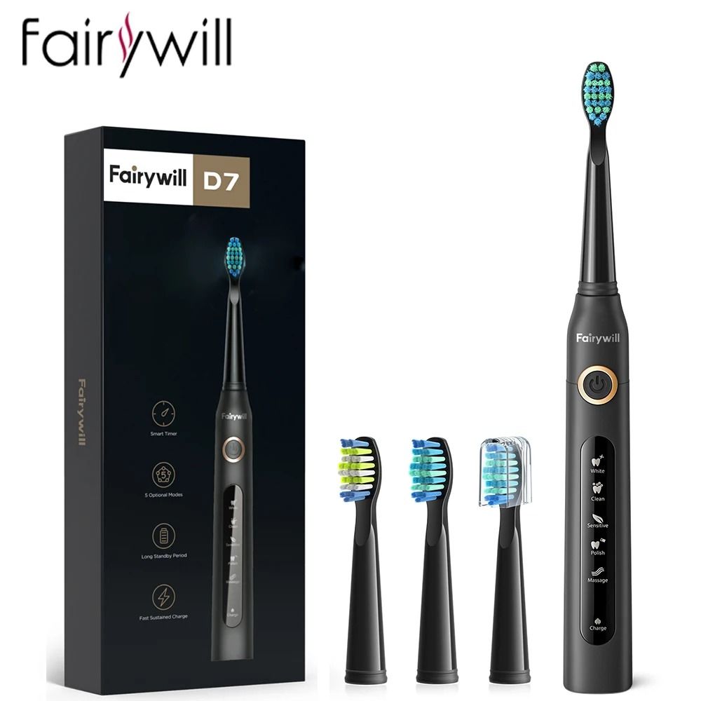 Electric Sonic Toothbrush Rechargeable Waterproof with Replacement Heads