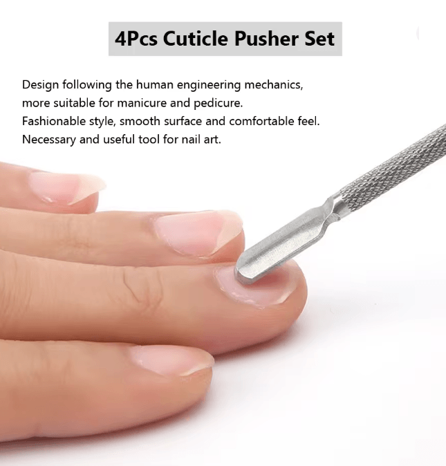 Stainless Steel Cuticle Remover and Pusher Set Double Sided 4 Piece