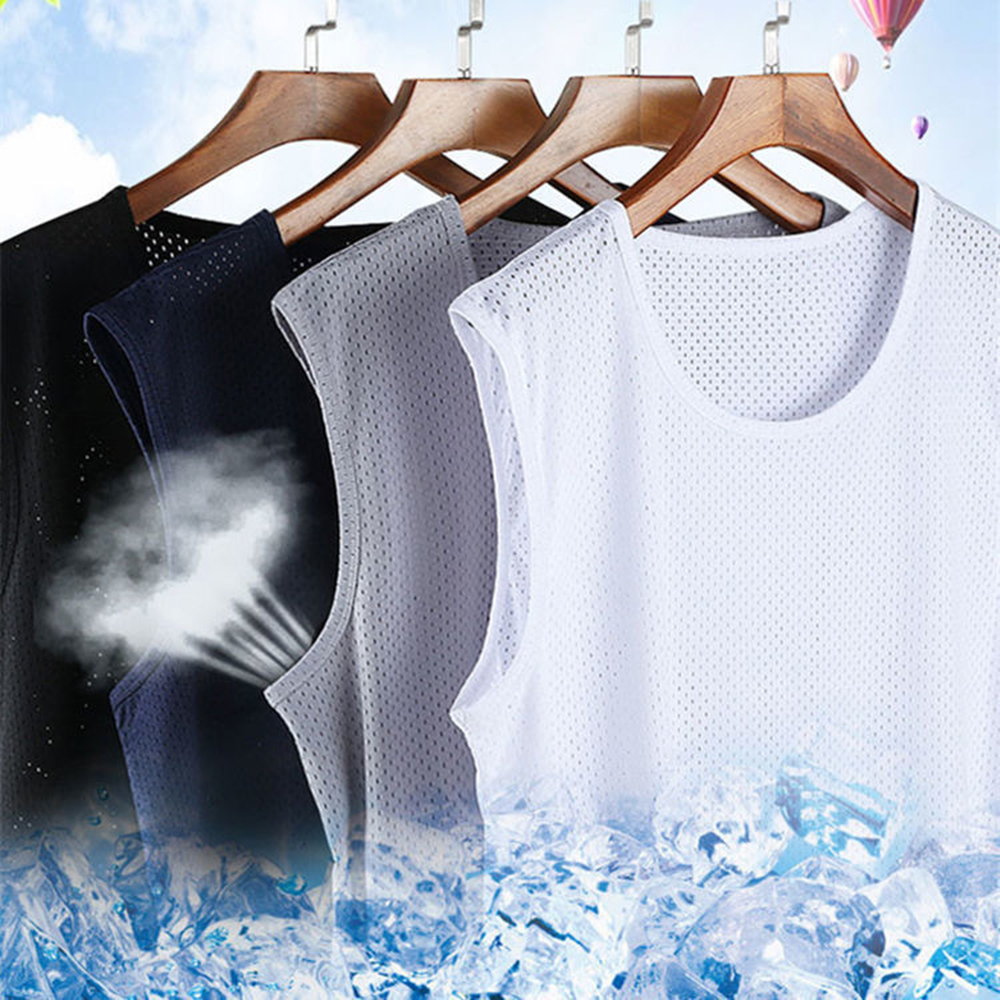 Breathable Men Ice Silk Tank Tops, Gym Fitness Vest, Quick-drying Mesh Underwear Sleeveless Bodybuilding Singlet