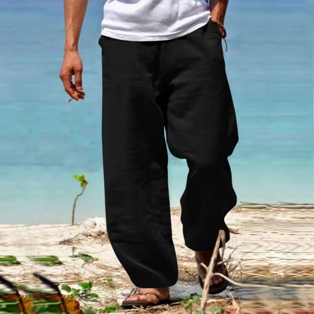 Breathable mens beach pants in Cotton-Linen - Loose Straight Summer Trousers
