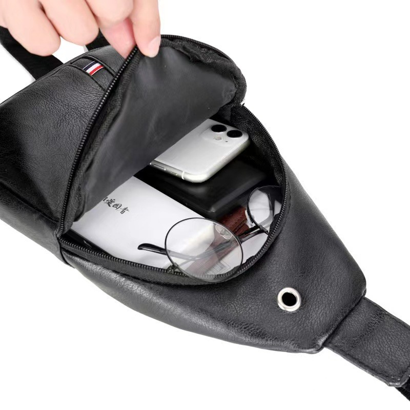 Retro Fashion Men Crossbody Bag, Black PU Material, Sling Bag, Casual Travel Bag