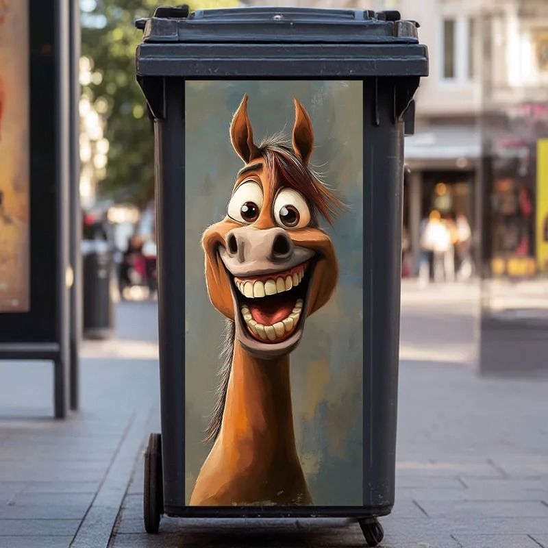 Funny Cartoon Horse Trash Can Sticker Decal
