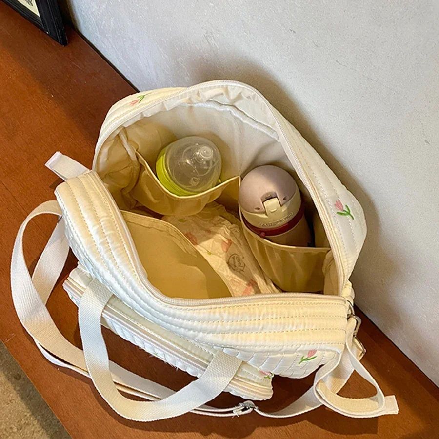 Elegant Embroidered Diaper Bag Tote – Spacious Mommy Shoulder & Maternity Hospital Bag
